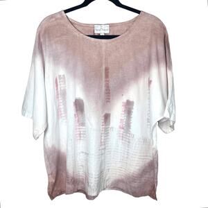 Belle France Short Sleeve Pink Tie-Dye Linen Top Blouse Sz S